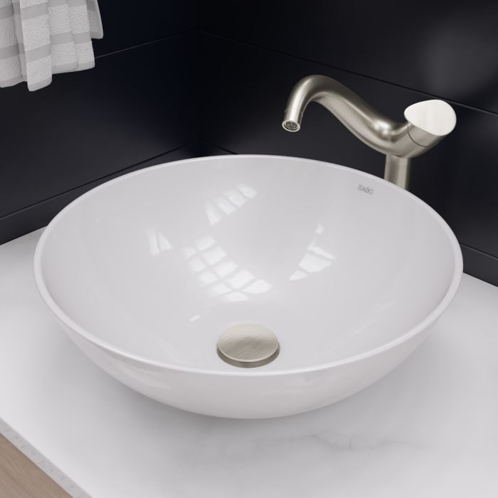 eago ba351 18 white round porcelain bathroom sink basin without overflow